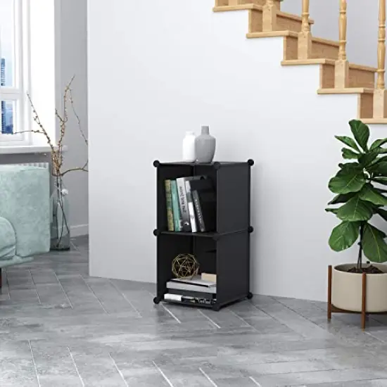 Cube Storage, 2-Cube Organizer Units, Plastic Closet Storage Shelves, DIY Book Shelf, Modular Bookcase, Cabinet Ideal for Bedroom, Living Room, Home Office, 12.4" L x 12.4" W x 24.8" H Black {6}