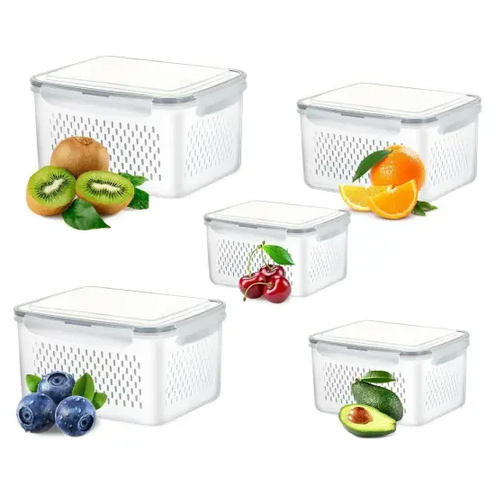 5-Pieces Fruit Vegetable Food Storage Containers For Fridge With Lids & Colander {4}