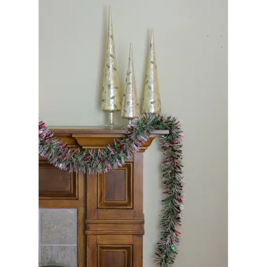 Northlight Wide Cut Tinsel Christmas Garland - 12' x 4" - Silver, Red and Green - Unlit {4}