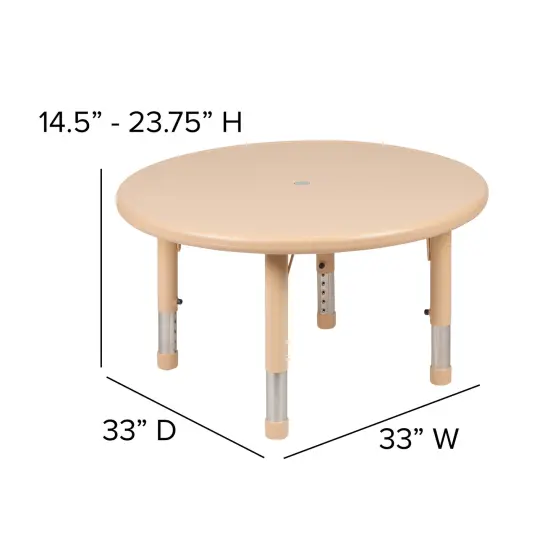 Emma and Oliver 33" Round Plastic Height Adjustable Activity Table Natural {4}