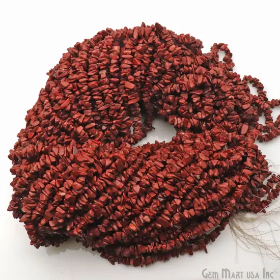 Red Jasper Chip Beads, 34 Inch, Natural Chip Strands, Drilled Strung Nugget Beads, 3-7mm, Polished, GemMartUSA (CHRJ-70001) {2}