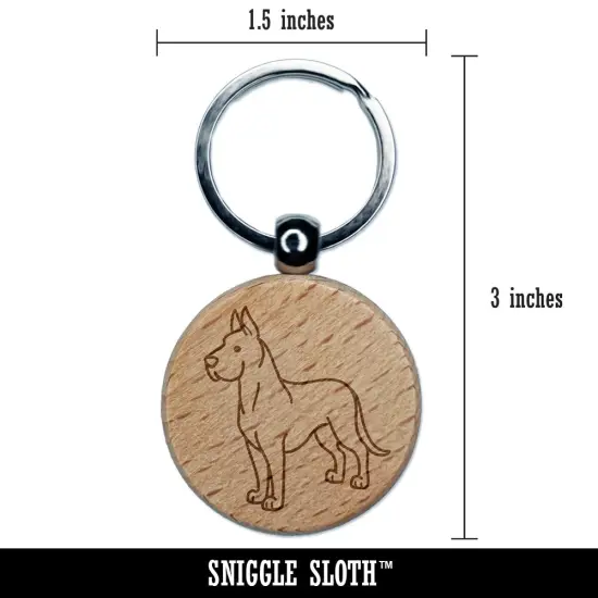 Great Dane Standing Dog Engraved Wood Round Keychain Tag Charm {2}