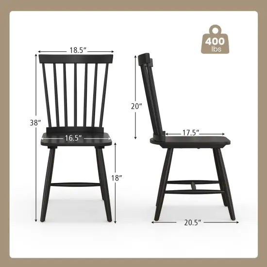 Costway Windsor Dining Chairs Set of 2 Armless Spindle Back Solid Rubber Wood Black/Natural {3}