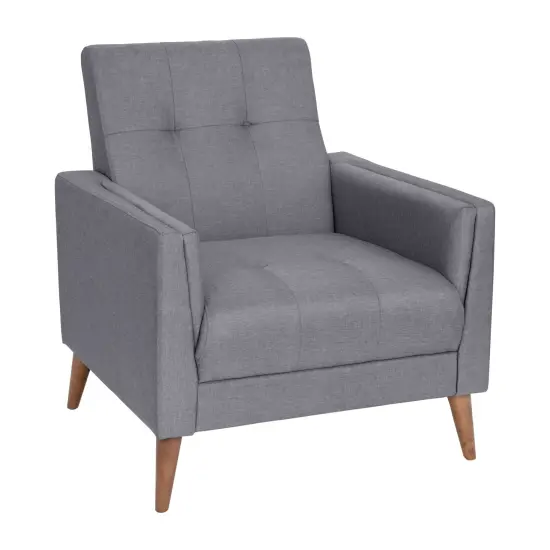 Merrick Lane Randolph Mid-Century Modern Armchair with Tufted Faux Linen Upholstery and Solid Wood Legs Taupe {8}
