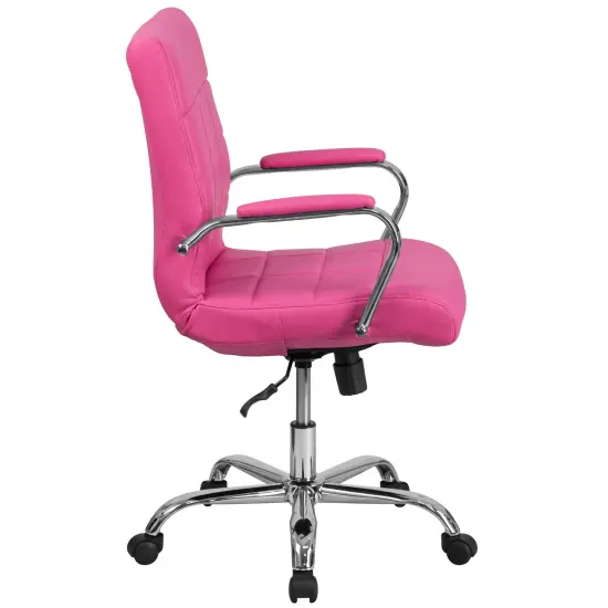 Emma and Oliver Mid-Back Vinyl Executive Swivel Office Chair with Chrome Base and Arms Pink {5}