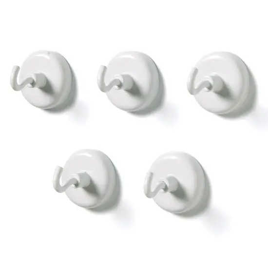 Magnetic Hooks, 1.25" Diameter, White, 5 Per Pack, 2 Packs {5}