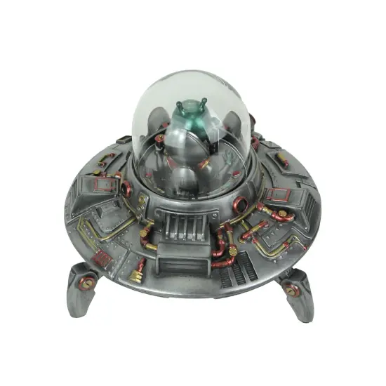 Luminescence Visitor UFO Flying Saucer Hand Painted Pewter Finish Statue {4}