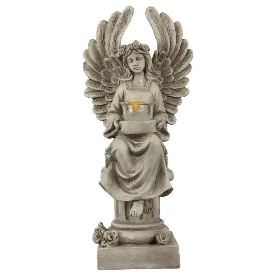 Northlight 17" Peaceful Angel on Pedestal Candle Holder Outdoor Statue Gray {3}