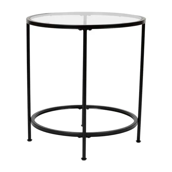 Merrick Lane Newbury End Table with Round Frame and Vertical Legs Clear/Matte Black {3}