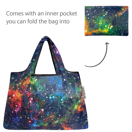 Wrapables Large & Small Foldable Tote Nylon Reusable Grocery Bags, Set of 2 Galaxy {5}