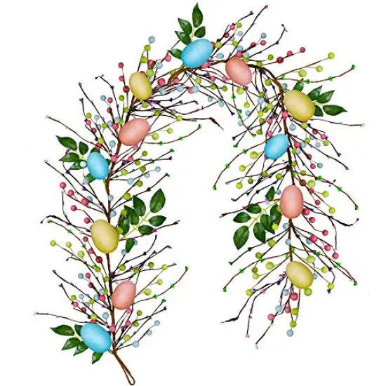 Winlyn 6 FT Long Artificial Easter Egg and Mixed Berry Garland Hanging Rustic Spring Garland Pastel Easter Garland Vine String for Easter Springtime Seasonal Decoration Wreath Making {1}