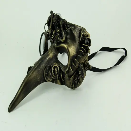 Steamzanni Metallic Gold Long Nose Steampunk Adult Costume Mask {3}