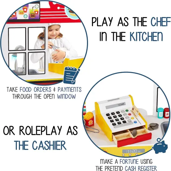 Lil&rsquo; Jumbl Double-Sided Restaurant Playset for Kids, Wooden Pretend Diner Set Toy {5}