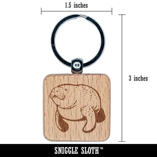 Gentle Manatee Engraved Wood Square Keychain Tag Charm {2}