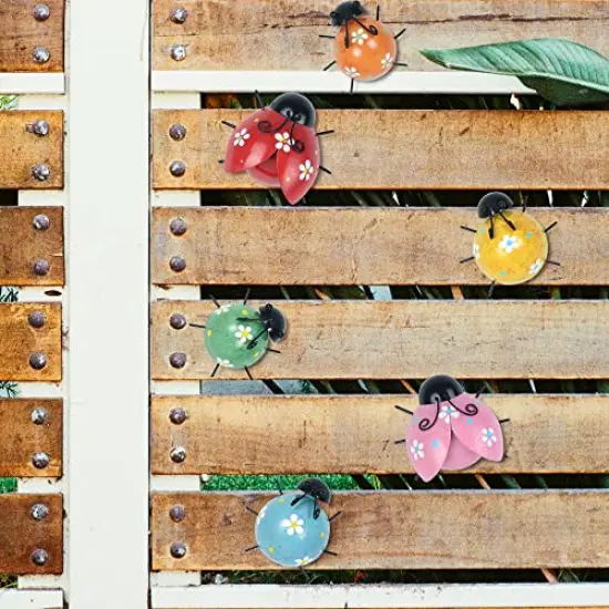 6 Pieces Cute Ladybugs Outdoor Wall Decor, 3D Metal Wall Art Spring Decor, Rustic Wall Sculptures & Statues for Farmhouse, Porch, Patio, Lawn, Fence, Backyard Decorations {1}