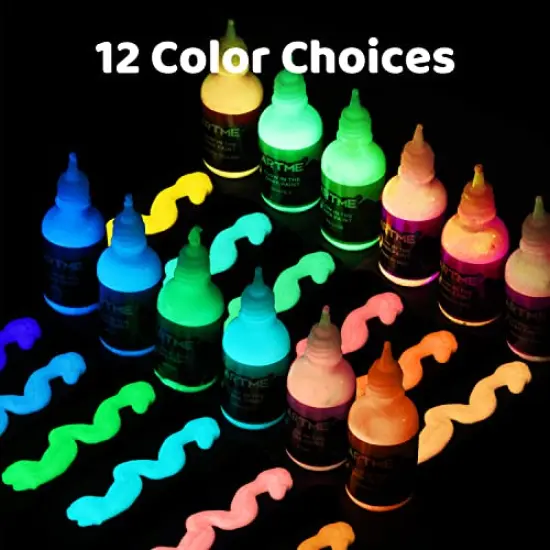Glow in The Dark Paint, Glow Paint Set of 12 Bright Colors 30ml/1oz, Acrylic Glow in The Dark Paint Perfect for Art Painting, DIY projects, Halloween and Christmas Decorations, Rich Pigments for Adults, Artists and Students {1}