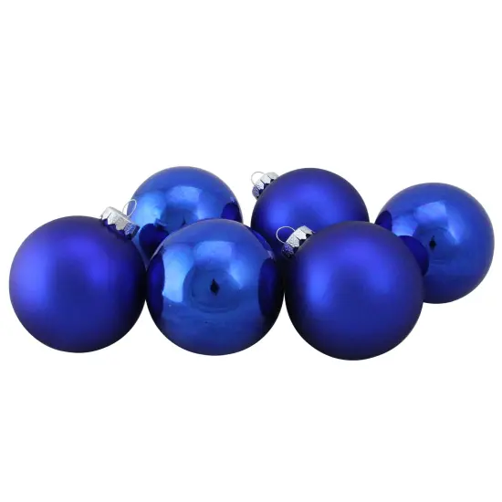 Northlight Shiny and Matte Glass Ball Christmas Ornaments - 3.25" (80mm) - Royal Blue- 6ct {1}