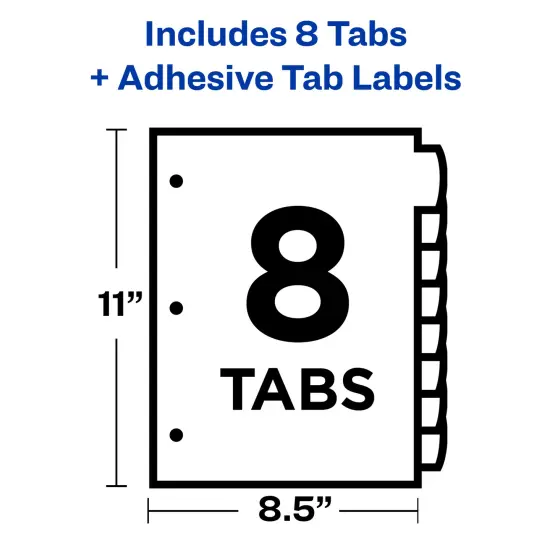 Avery Ultralast Big Tab Plastic Dividers for 3 Ring Binders, 8-Tab Set, Multicolor with White Labels, 1 Set (24901) {5}