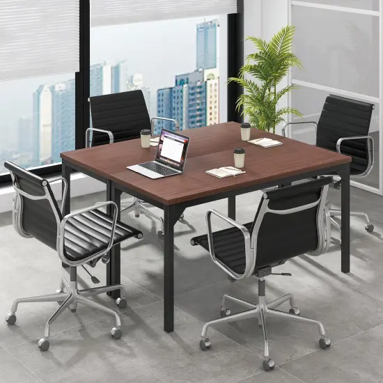 55 Inch Conference Table with Heavy-duty Metal Frame-Brown {2}