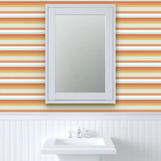 Peel & Stick Wallpaper 2FT Wide Orange Stripes Coastal Chic Beach House Retro Surfer West Cost Surf Ocean Horizontal Stripes. Custom Removable Wallpaper by Spoonflower {6}