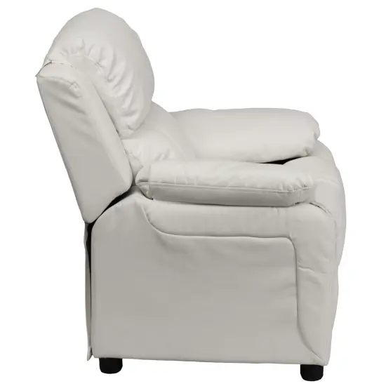 Emma and Oliver Deluxe Padded Contemporary Kids Recliner with Storage Arms White Vinyl {5}