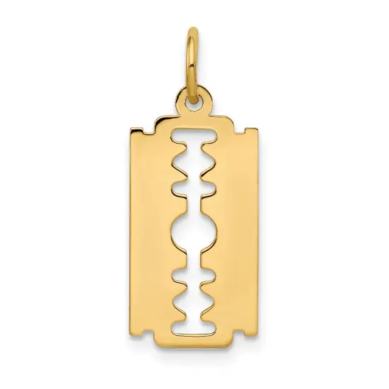 14K Yellow Gold Polished Razor Blade Charm Pendant Jewerly 25mm x 12mm {1}