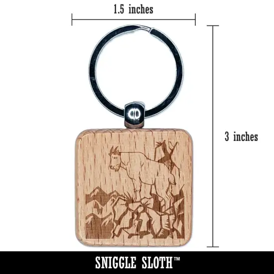 Rocky Mountain Goat on Ledge Engraved Wood Square Keychain Tag Charm {2}