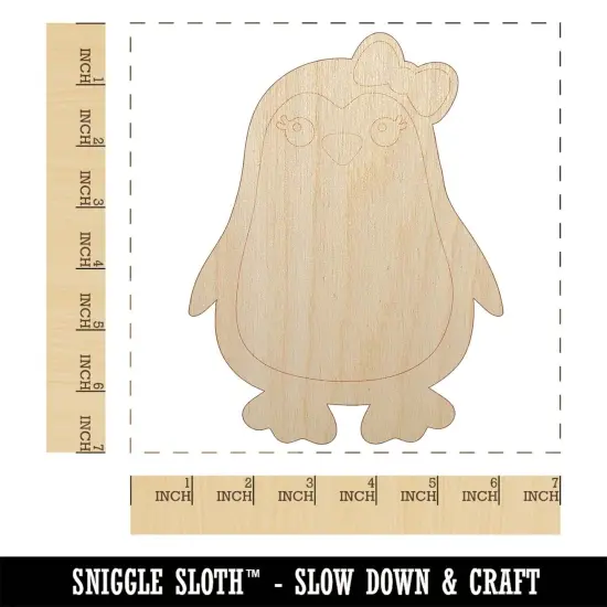 Cute Girl Penguin with Bow Unfinished Wood Shape Piece Cutout for DIY Craft Projects {1}