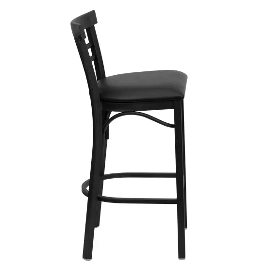 Emma and Oliver 2 Pack Two-Slat Ladder Back Metal Restaurant Barstool BlackVYL/BlackMetal {4}