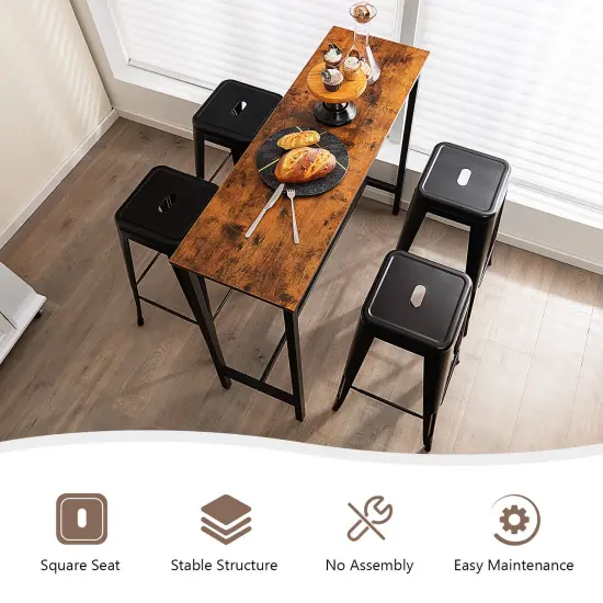 30 Inch Bar Stools Set of 4 with Square Seat and Handling Hole Black {5}