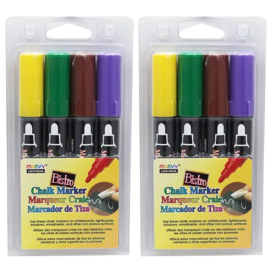Broad Point Chalk Marker Broad Tip Set 4D, 4 Per Pack, 2 Packs {1}