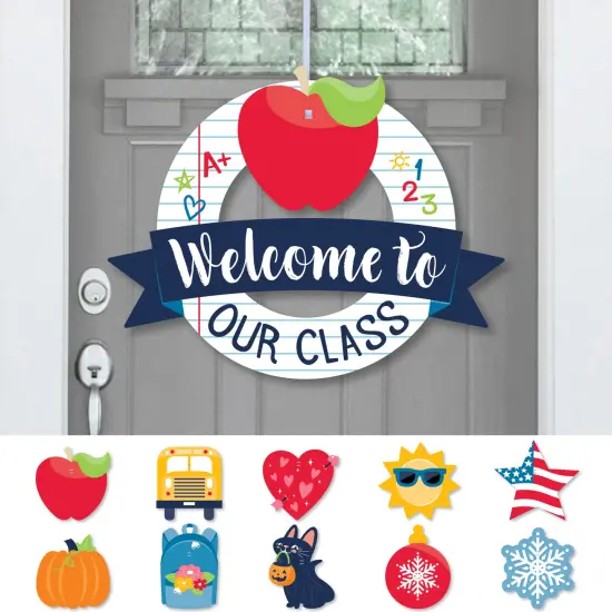Big Dot of Happiness Welcome to Our Class - Front Door First Day of School Classroom Seasonal Decor - Interchangeable Wreath {1}