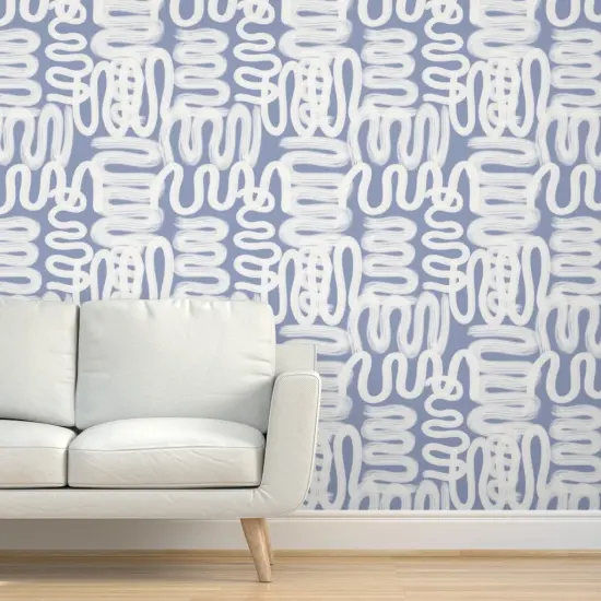 Pre-Pasted Wallpaper 2FT Wide Soft Blue Squiggle Abstract Modern Design Large Scale Watercolor Paint Custom Pre-pasted Wallpaper by Spoonflower {5}