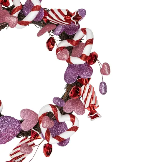Northlight Candies and Hearts Valentine's Day Wreath - 16" - Pink and Purple {5}