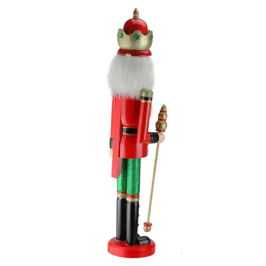 Northlight 24" Red and Green Wooden Christmas Nutcracker King with Scepter {4}