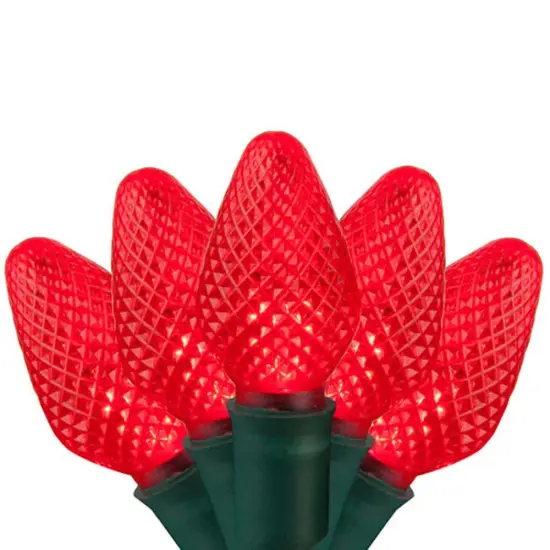 25 Red C7 LED Christmas Lights, Green Wire, 8" Spacing {1}