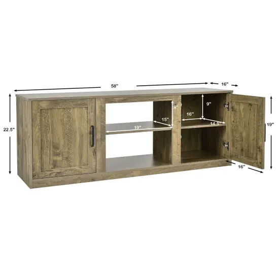 58 Inch TV Stand with 1500W Faux Fireplace for TVs up to 65 Inch Natural {4}