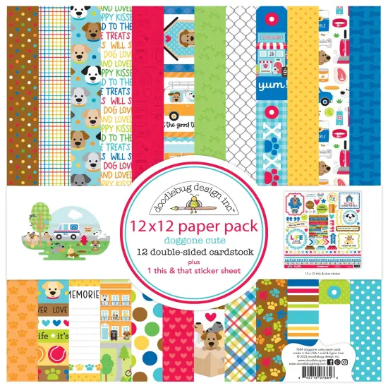 Doodlebug Double-Sided Paper Pack 12"X12" 12/Pkg-Doggone Cute {1}