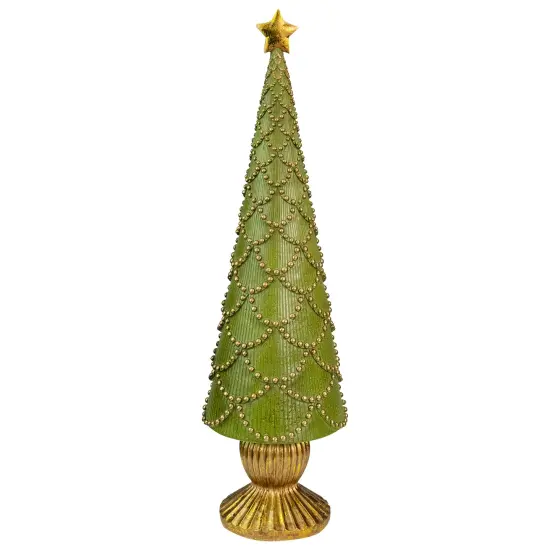 Northlight Christmas Tree Cone on Pedestal with Star Topper Decoration - 17" - Green {1}