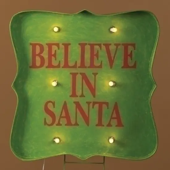 Roman Lighted "Believe in Santa" Christmas Sign Outdoor Decoration - 31" - Clear Lights Green {1}
