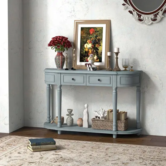 Costway 52'' Long Sofa Table with 2 Drawers & Open Shelf Retro Console Table with Storage {2}