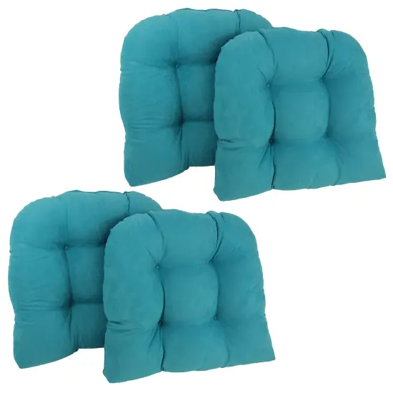 19-inch U-Shaped Micro Suede Tufted Dining Chair Cushions (Set of 4) - Aqua Blue {1}