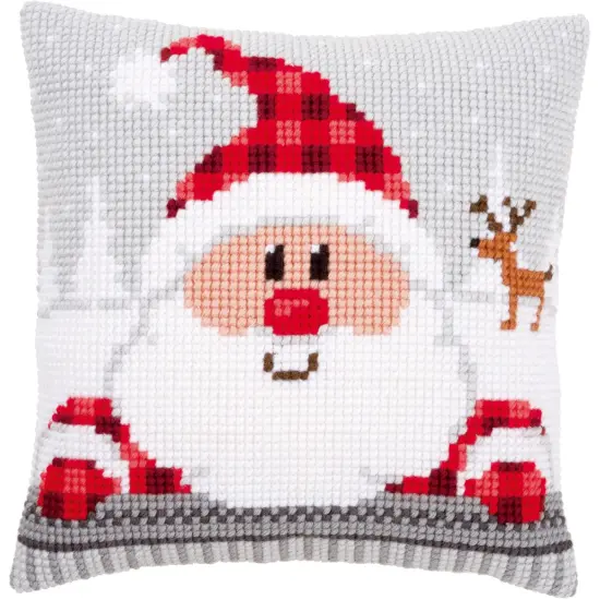 Vervaco Needlepoint Cushion Top Kit 16"X16"-Santa In A Plaid Hat {2}