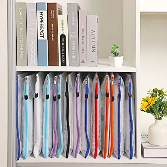 24 Pieces Mesh Zipper Pouch Zipper Bags, Puzzle Bag for Organizing Storage, Letter Size, A4 Size, Zipper File Bags for Office Supplies {4}