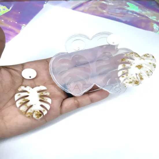 Monstera Dangle Set 1.6in Earring Silicone Mold {2}