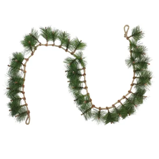 Napco Long Needle Pine and Rope Rustic Artificial Christmas Garland - 6' x 5" - Unlit Green {3}