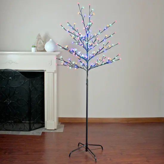 Northlight Pre-Lit Cherry Blossom Flower Artificial Tree - 6' - Multicolor LED Lights Black {1}