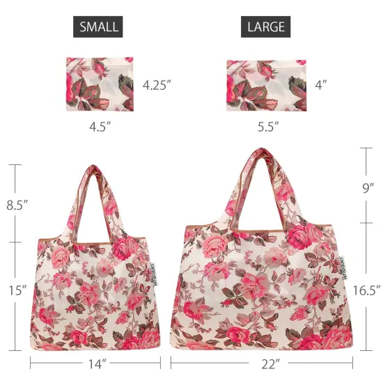 Wrapables Large & Small Foldable Tote Nylon Reusable Grocery Bags, Set of 2 Sunset Roses {2}