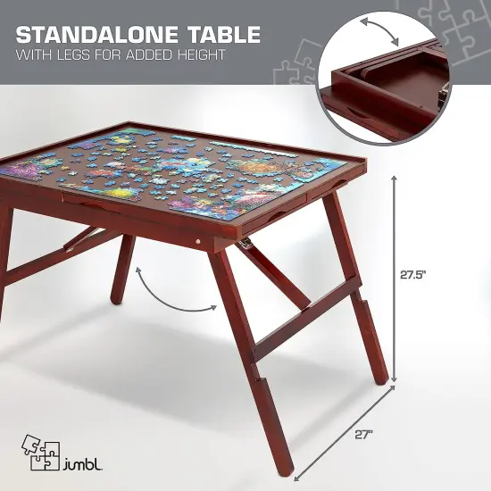 Jumbl 1500-Piece Puzzle Table w/Mat, 27" x 35" Jigsaw Puzzle Board w/Legs 6 Removable Drawers Brown {5}