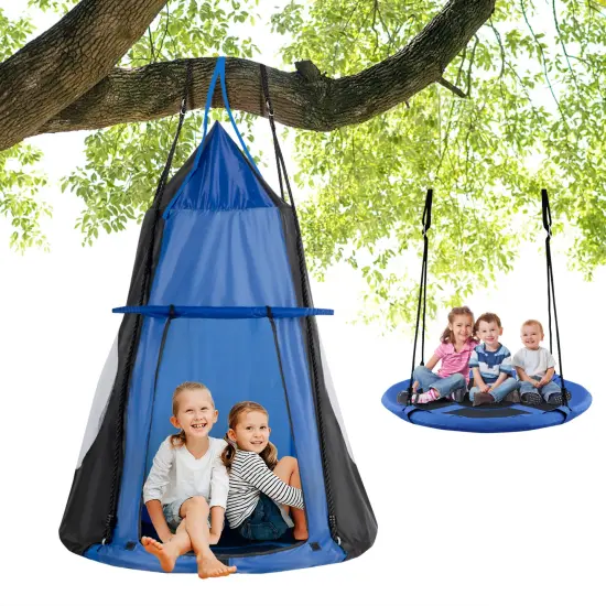2-in-1 40 Inch Kids Hanging Chair Detachable Swing Tent Set Blue {3}